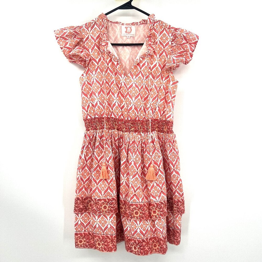 Victoria Dunn Pink 100% Cotton Floral Fleur de Lis Print Sleeveless Dress XS